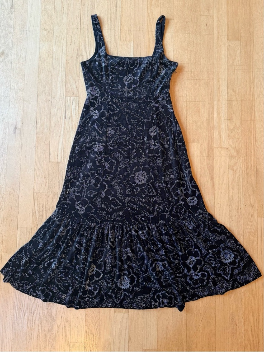 NWOT: Saltwater Luxe Beaded Black Tiered Ruffled Midi Dress, sz. SM ($168)